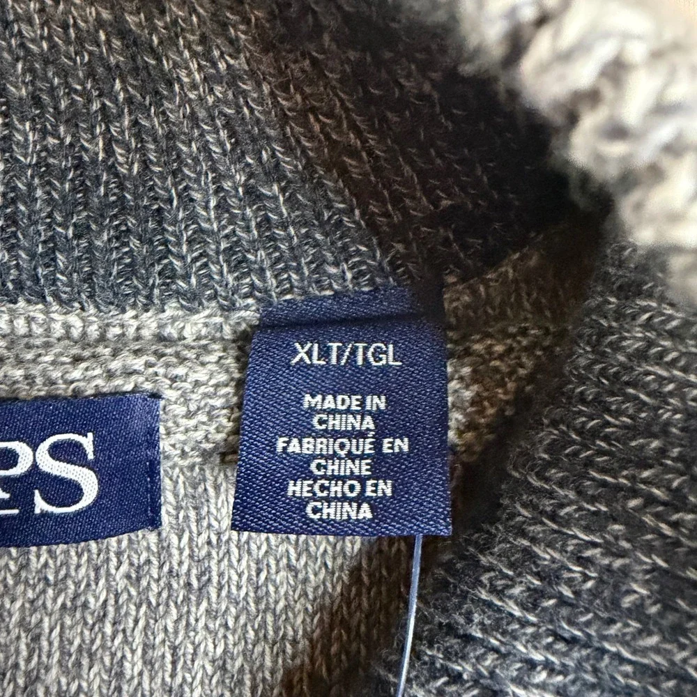 Chaps Mens Big & Tall XLT Grey Marl Cotton Quarter Button Mock Neck Sweater NWT